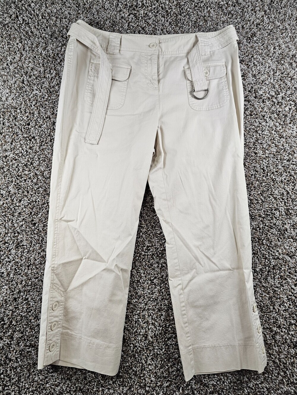 Style & Co Womens Sz 14P Petite Chino Pants Beige Belted Button Ankles